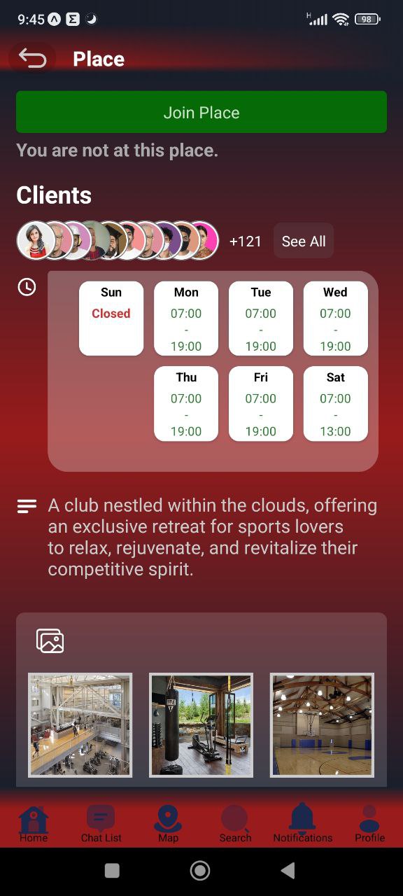 General place overview in FitFusion App